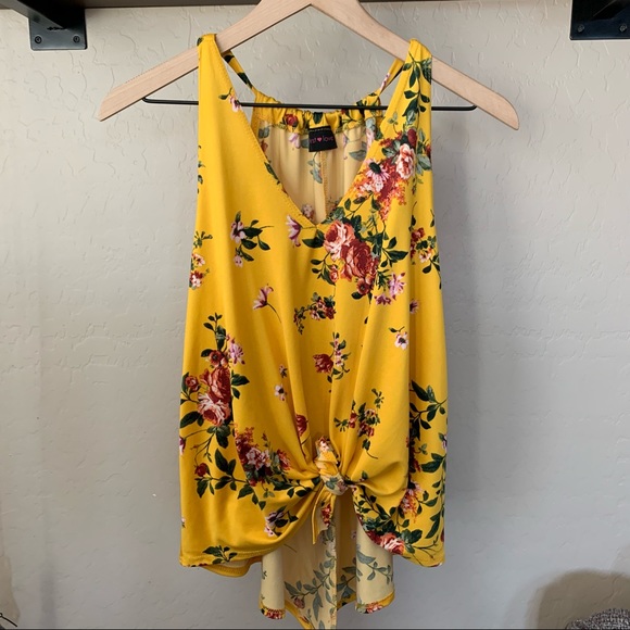 Knot Front Tank, Gold Floral Print - Picture 1 of 8